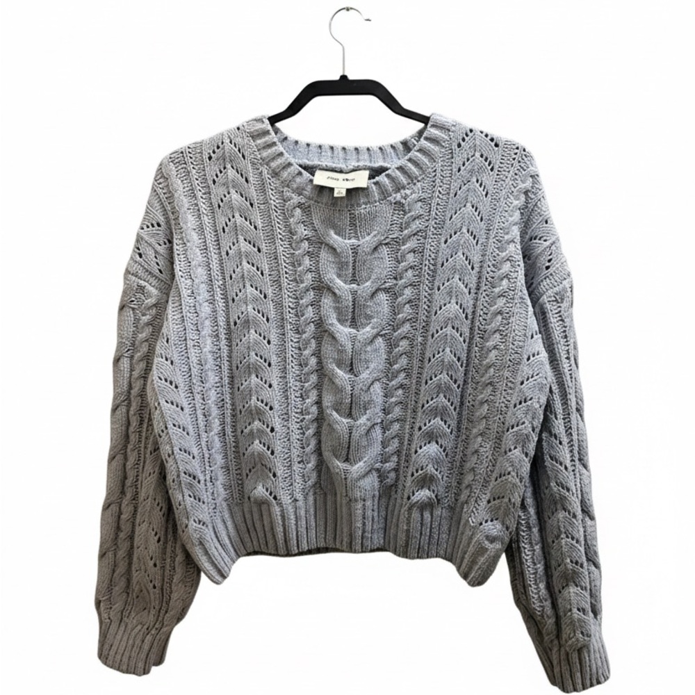 Pink Rose Light Gray Cable Knit Sweater